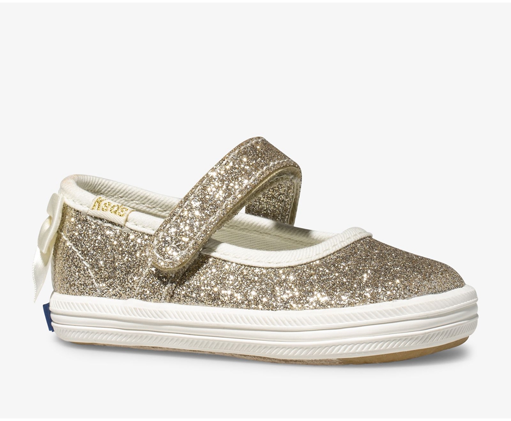 Keds Kids Slip Ons Gold - Kate Spade new york Sloane MJ Glitter Crib - 589PLTBAR